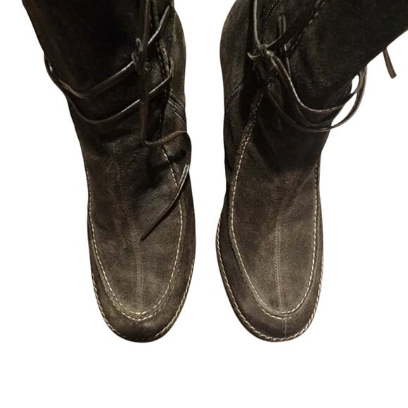 Franco Boots Wedge Heel Women's Size 7.5 Gray Dark Brown Ema Leather Side Zip - Picture 5 of 7